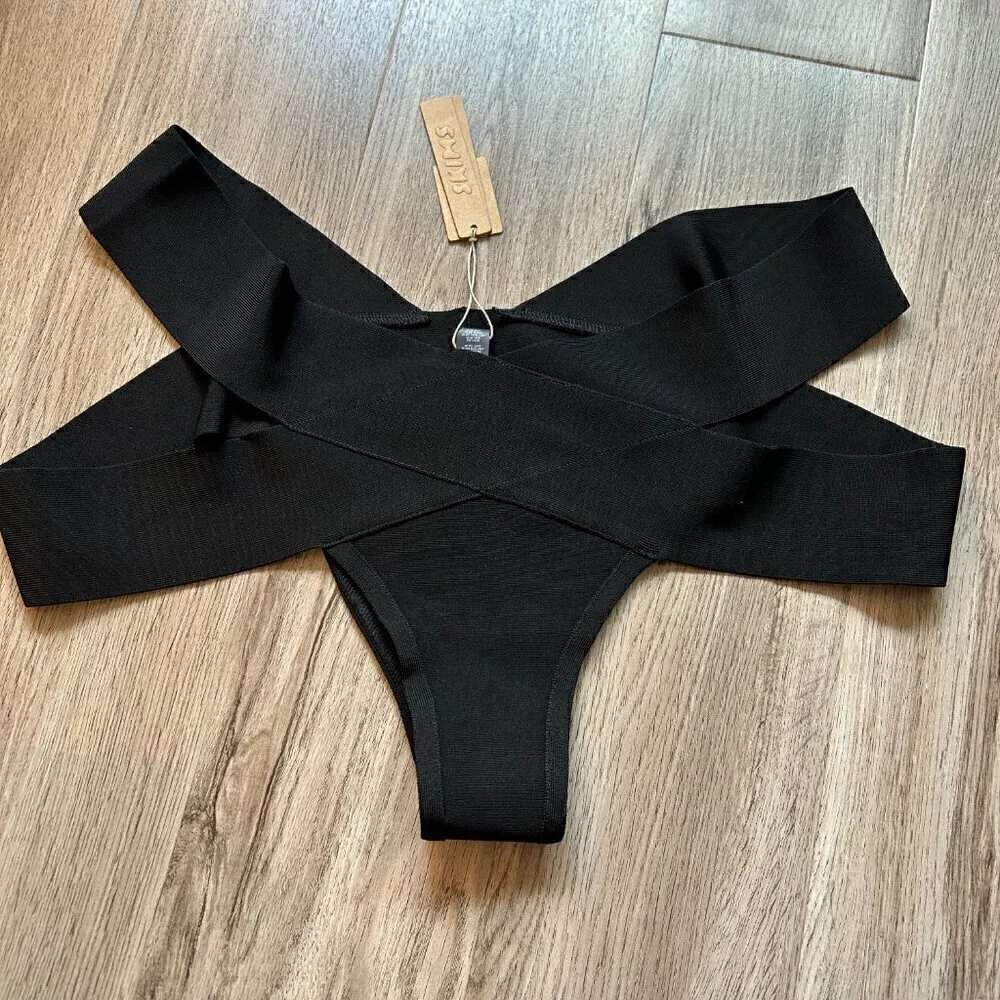 SKIMS Knit Strappy Bandage Bikini Bottom in Black Size 3X NWT